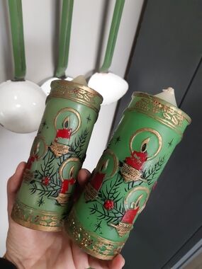 70s Candles Jasco Green Holiday Candle Pair Christmas Treasures